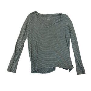 American Eagle Soft & Sexy Slub Long Sleeve Striped V-Neck Top M Fall Casual